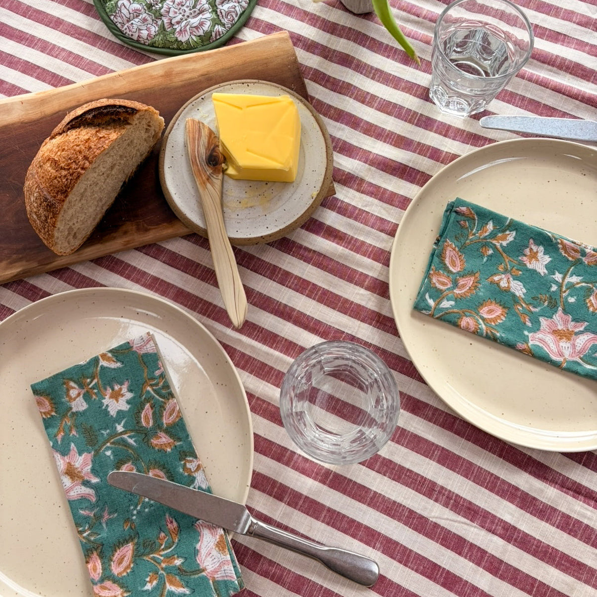 NEW WOVEN CLAY STRIPE TABLECLOTH – 100% Cotton