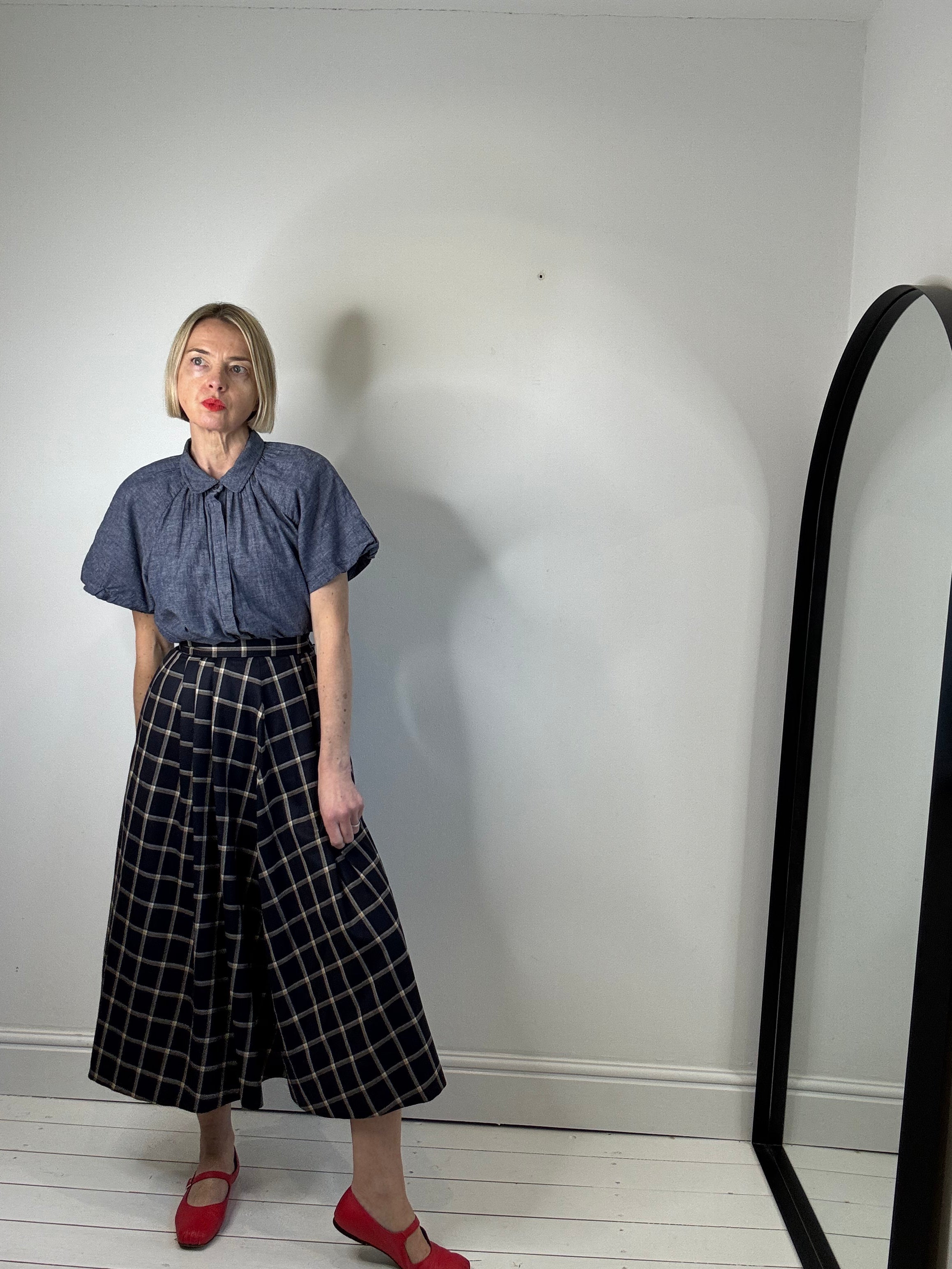 VINTAGE JAEGER check midi skirt