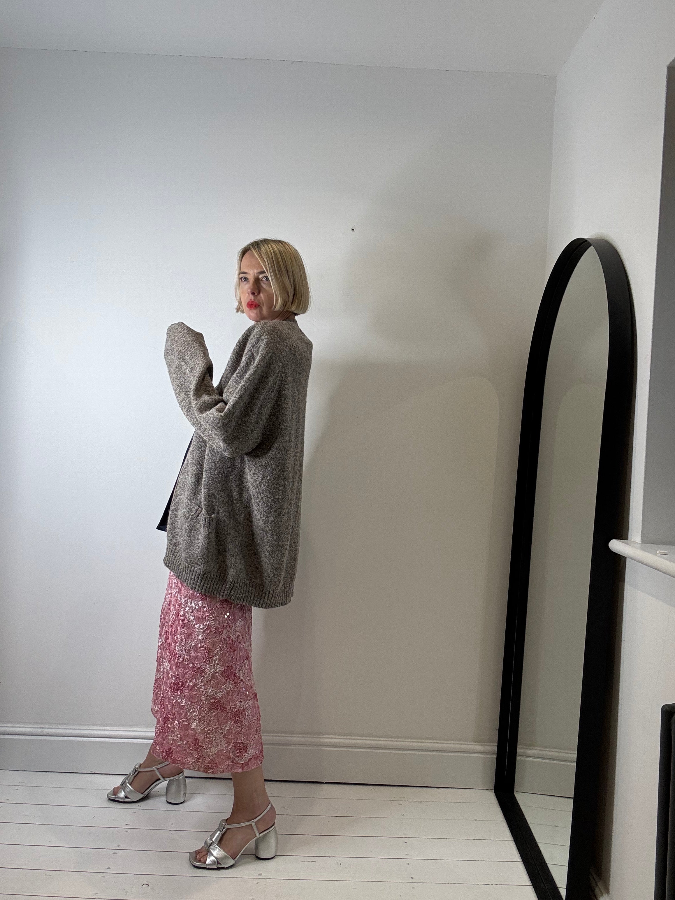 Flecked wool grandad cardigan