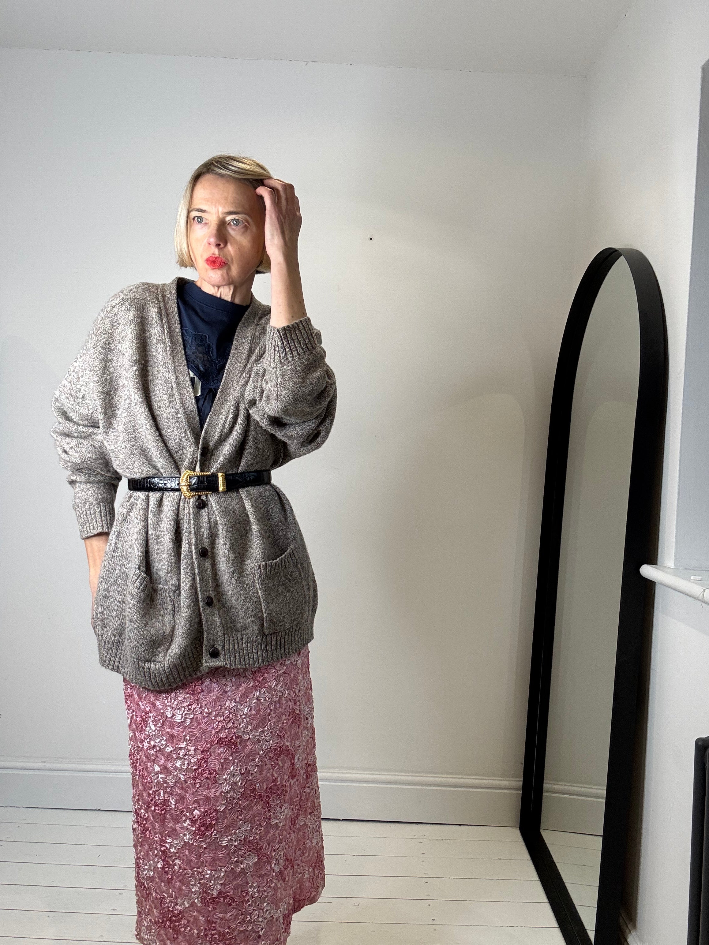 Flecked wool grandad cardigan