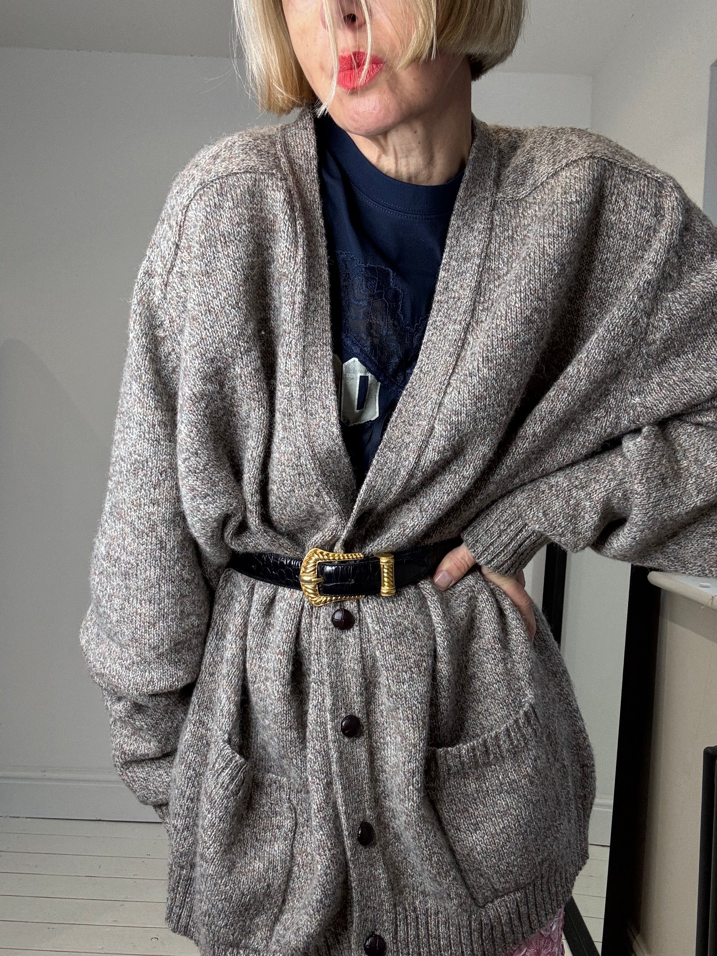 Flecked wool grandad cardigan