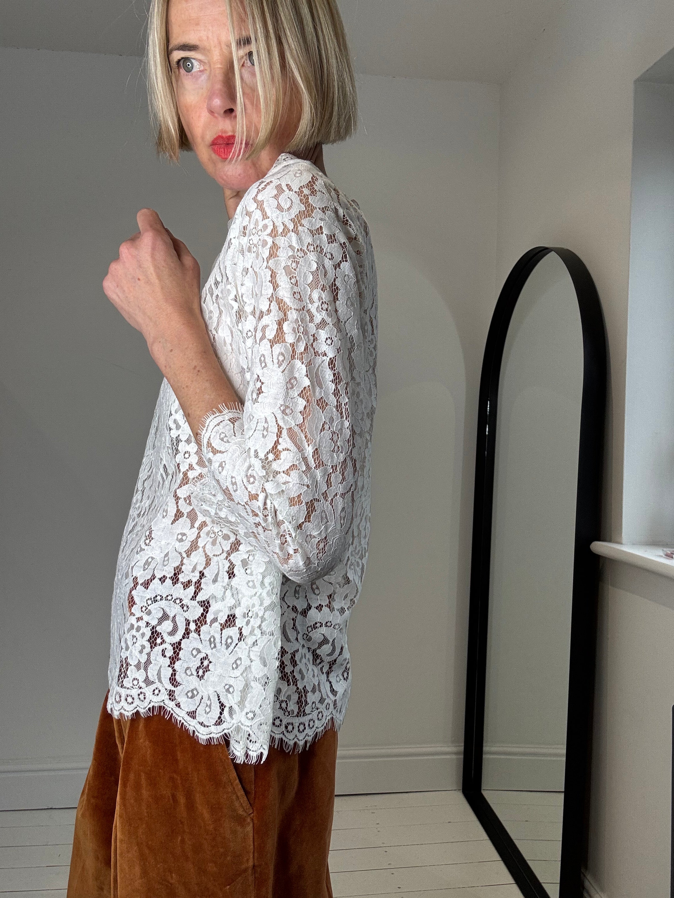 JOIE cotton & nylon guipure lace blouse