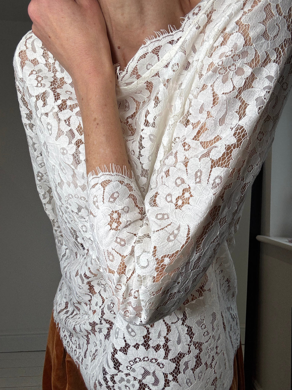 JOIE cotton & nylon guipure lace blouse