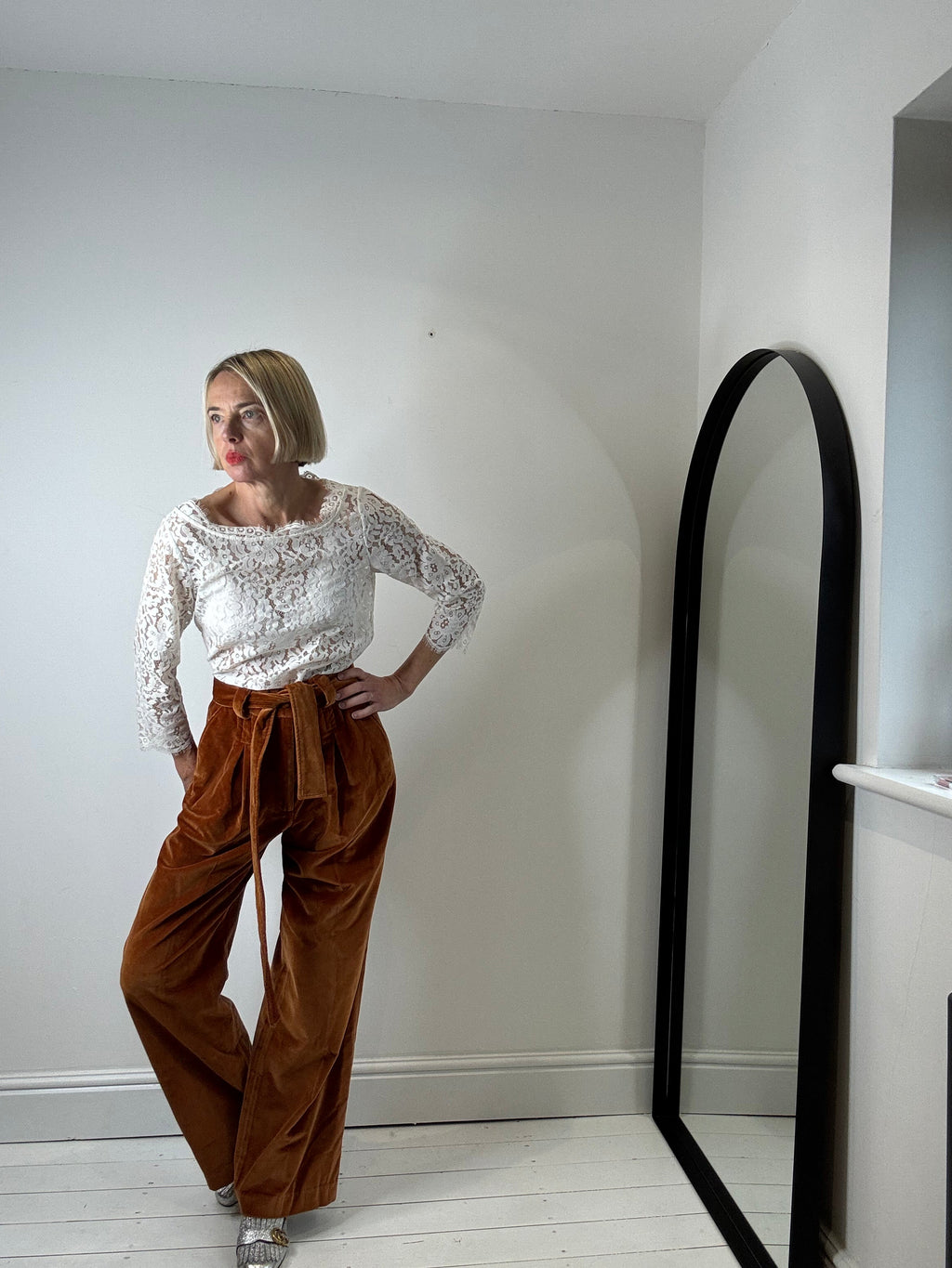 JOIE cotton & nylon guipure lace blouse