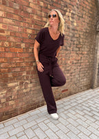 ATHENA v-neck, short sleeve top, burgundy