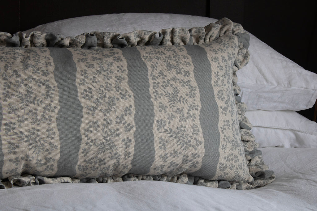 LUMBAR RUFFLE CUSHION ~ FAIRYLACE FLAX FLOWER