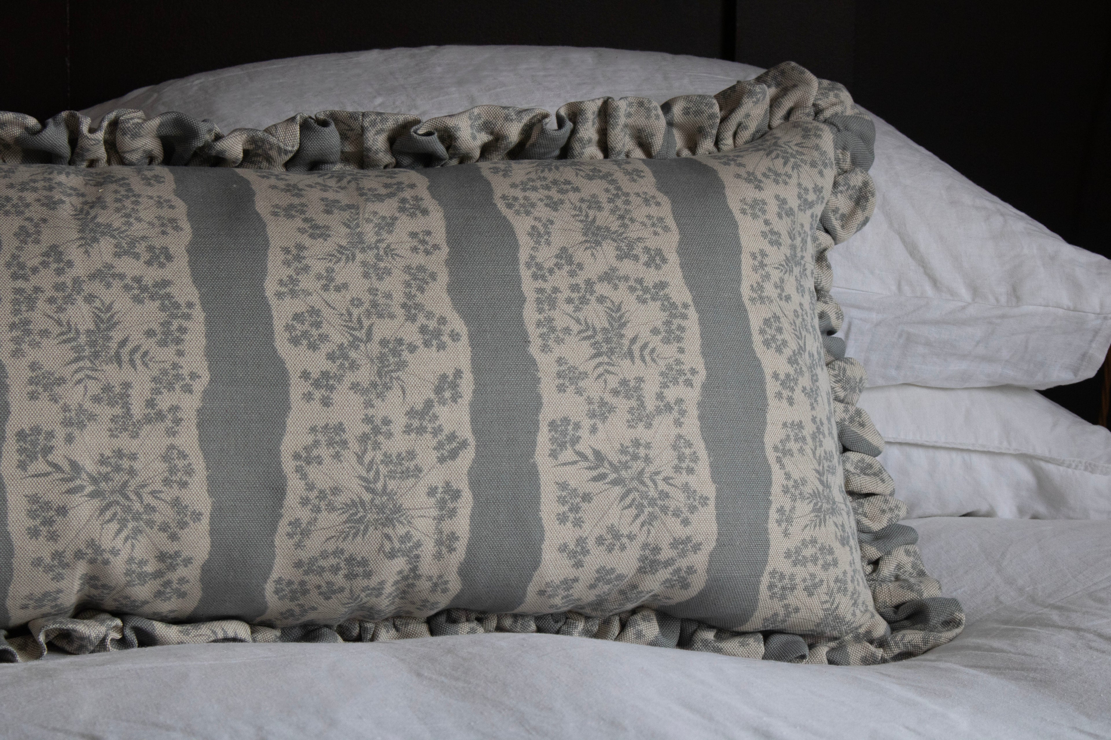 LUMBAR RUFFLE CUSHION ~ FAIRYLACE FLAX FLOWER