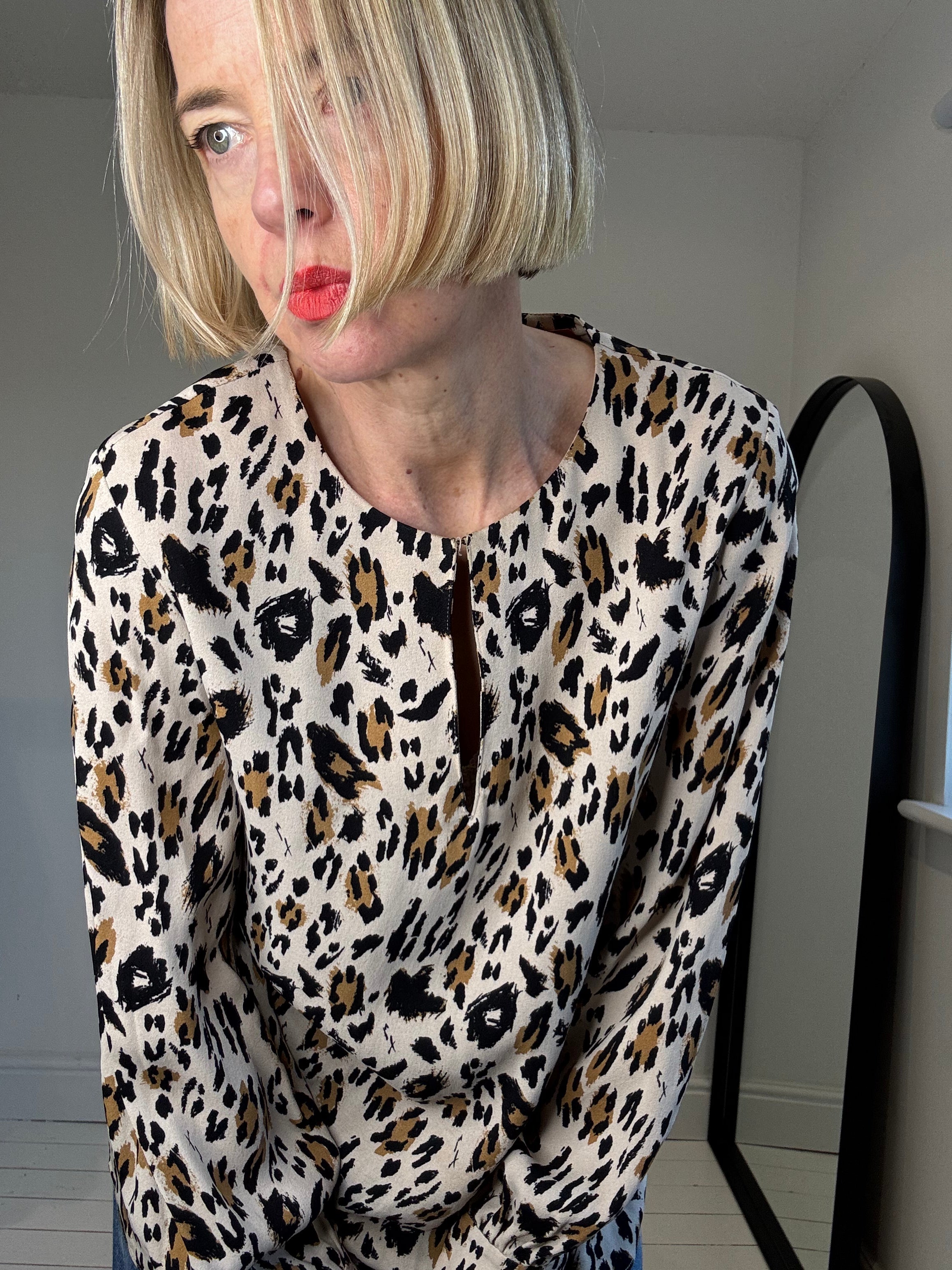Leopard print crepe blouse