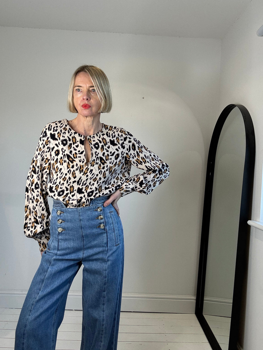 Leopard print crepe blouse