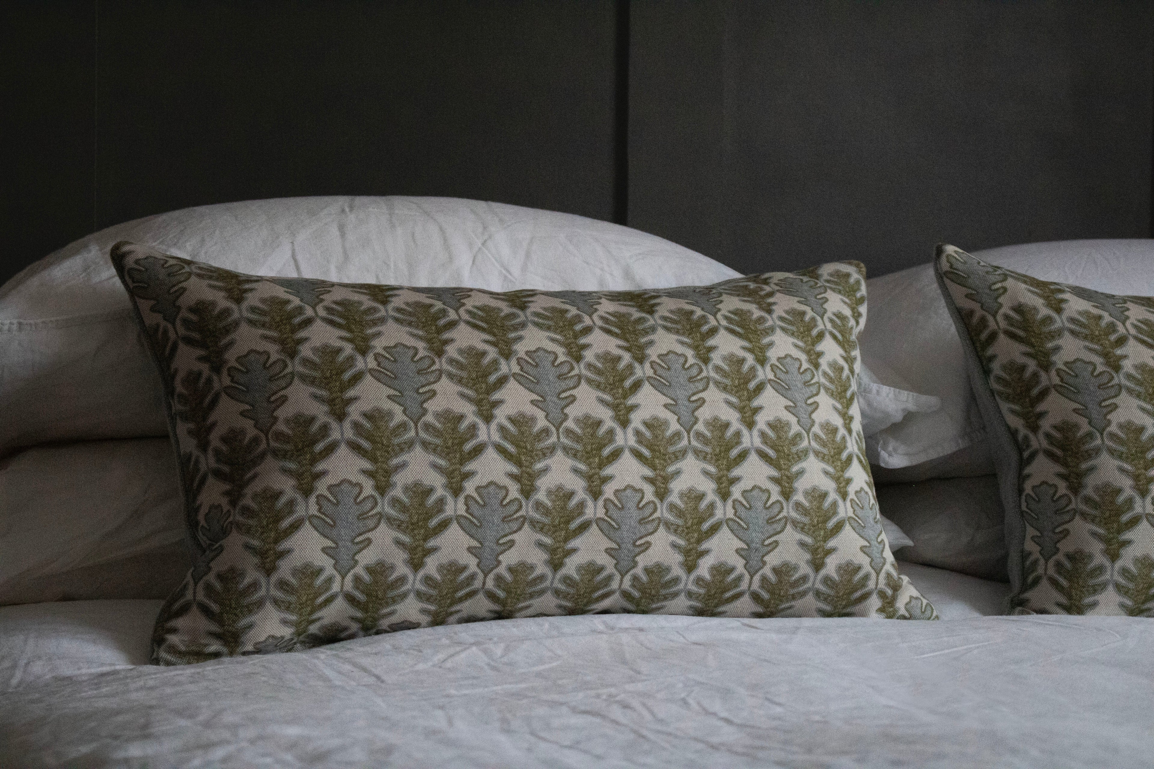 OBLONG CUSHION ~ BROADLEAF FLAX FLOWER/MOSS