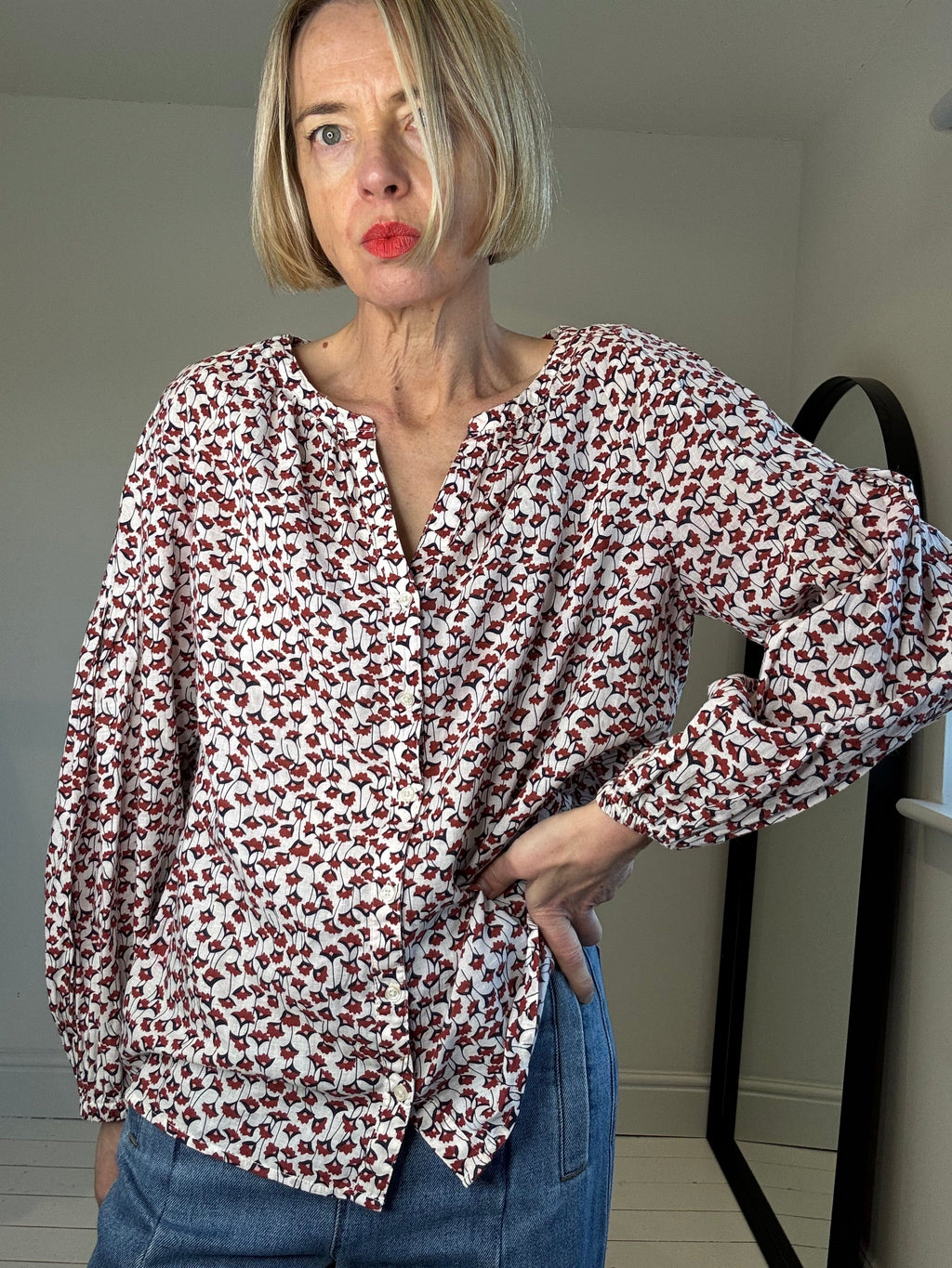 Printed smock blouse