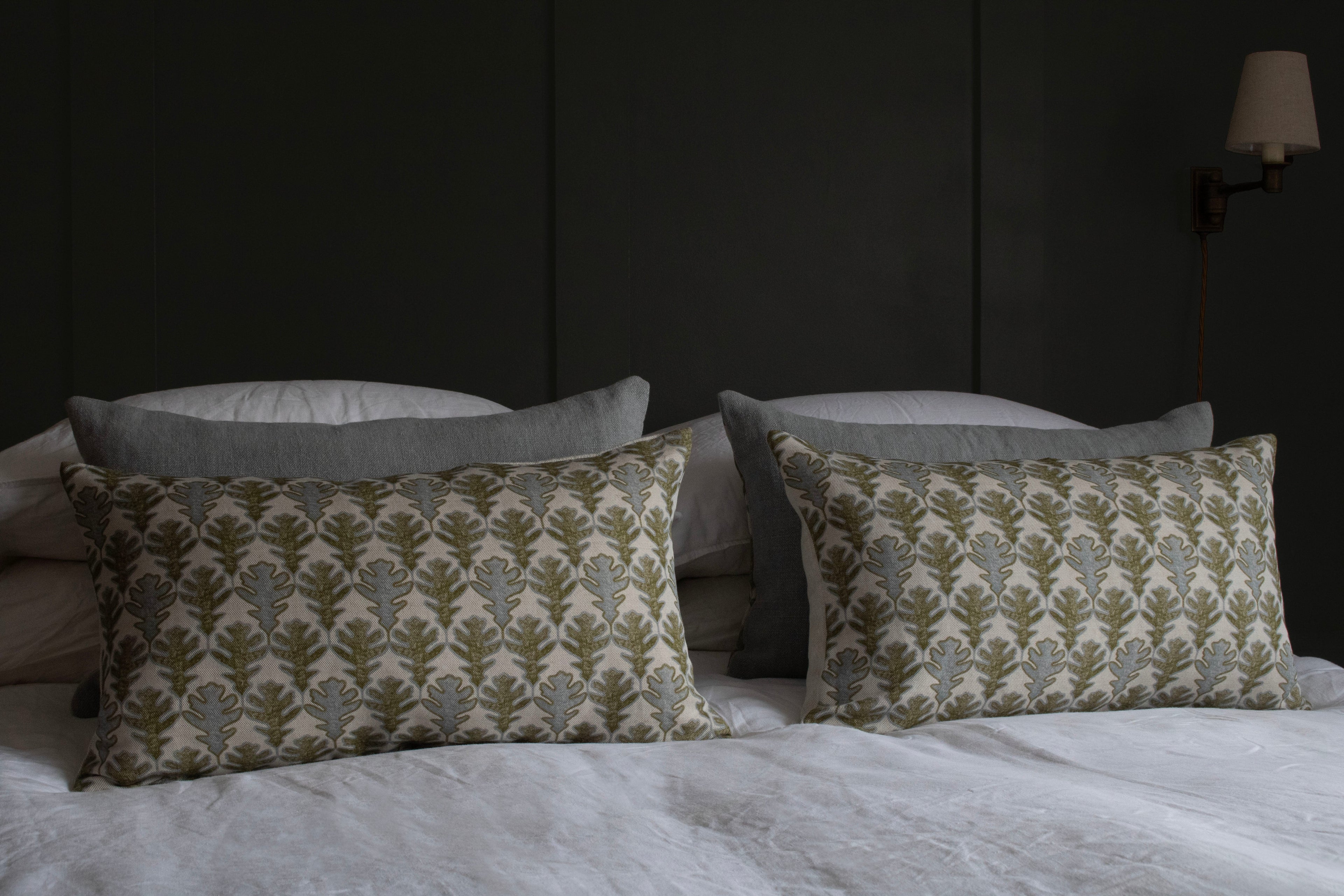 OBLONG CUSHION ~ BROADLEAF FLAX FLOWER/MOSS