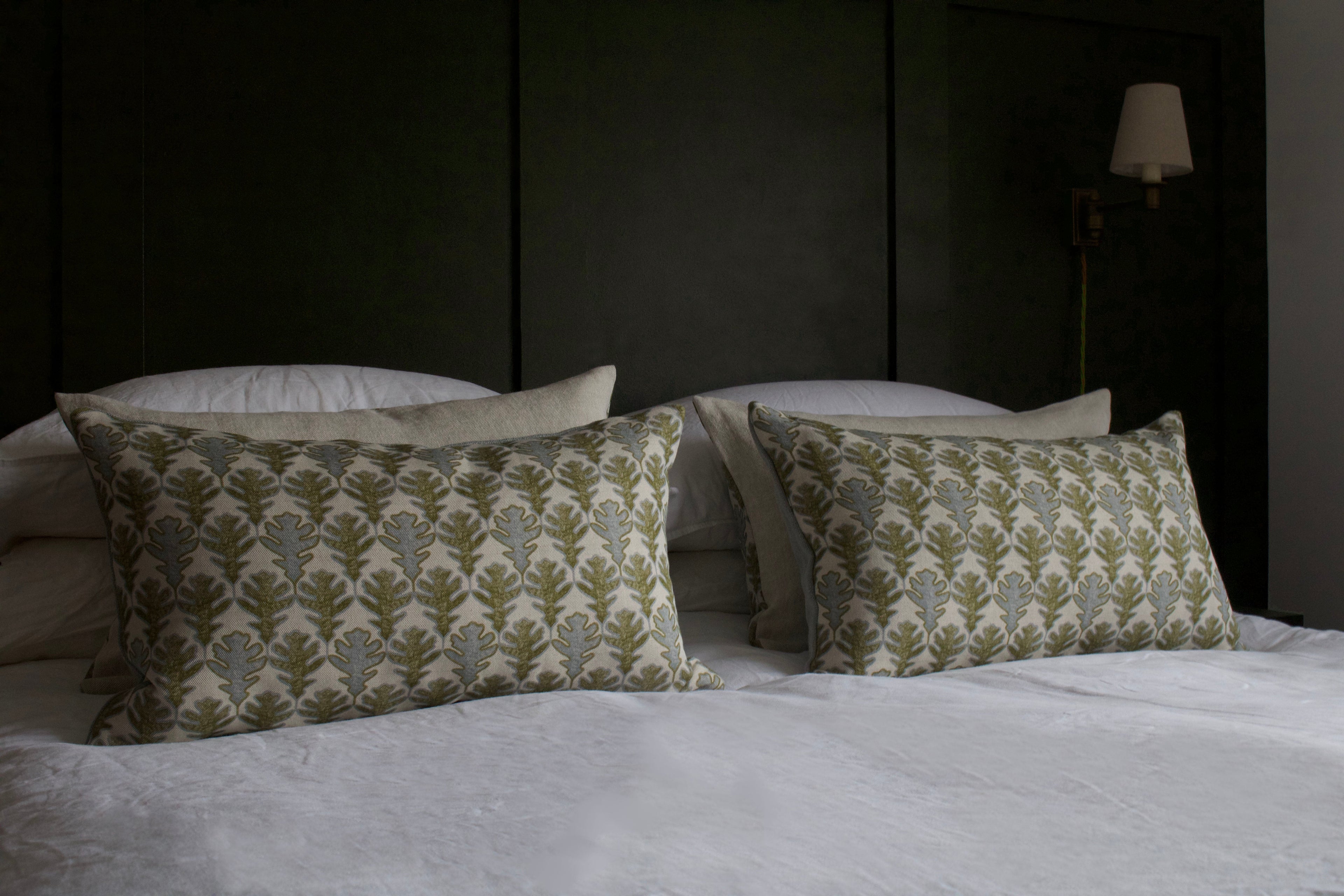 OBLONG CUSHION ~ BROADLEAF FLAX FLOWER/MOSS