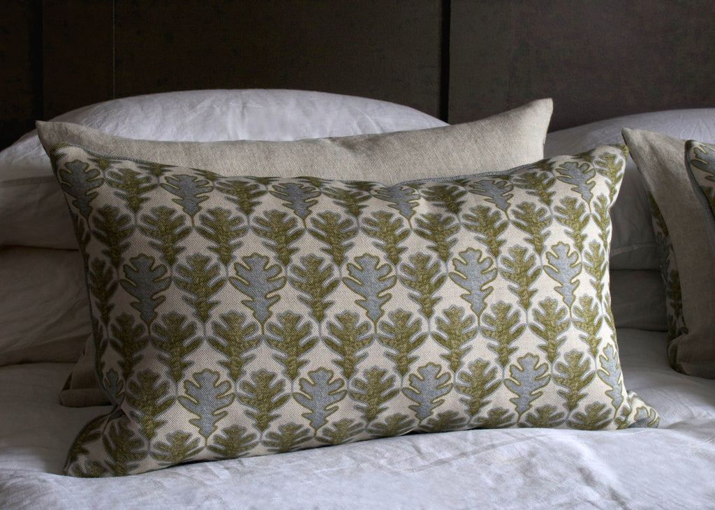 OBLONG CUSHION ~ BROADLEAF FLAX FLOWER/MOSS