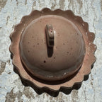 Speckle glazed hand made ceramic butter dish with scalloped edge