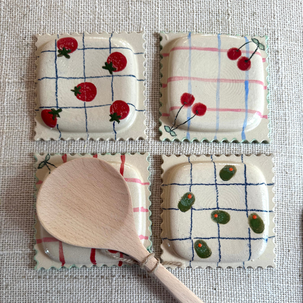 Ceramic Ravioli Spoon Rest | Cherry, Tomato or Olive Design