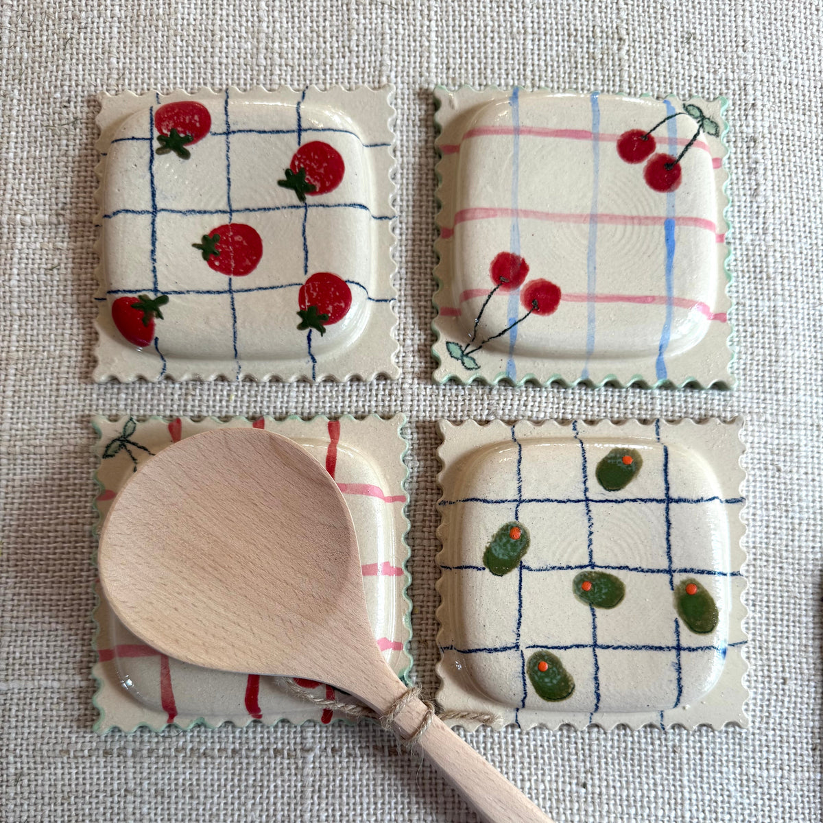 Ceramic Ravioli Spoon Rest | Cherry, Tomato or Olive Design