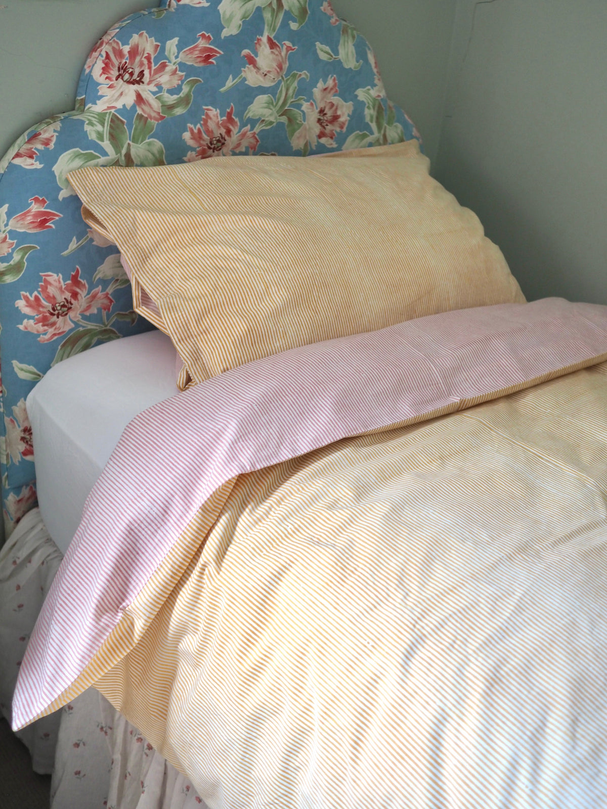 Pink & Yellow Reversible Stripe Single Duvet Cover