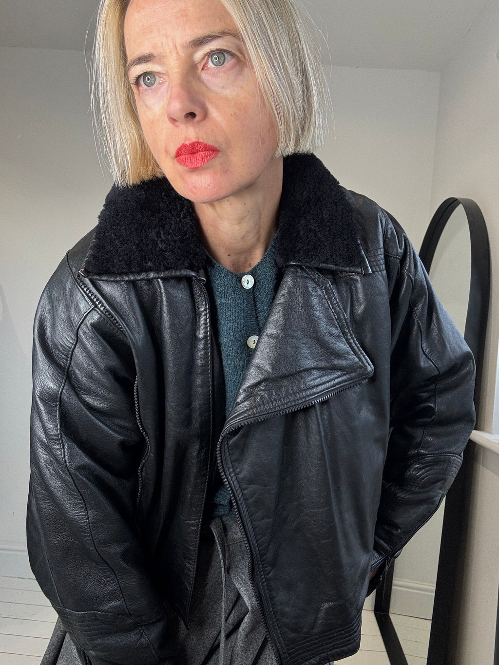 Leather & shearling aviator