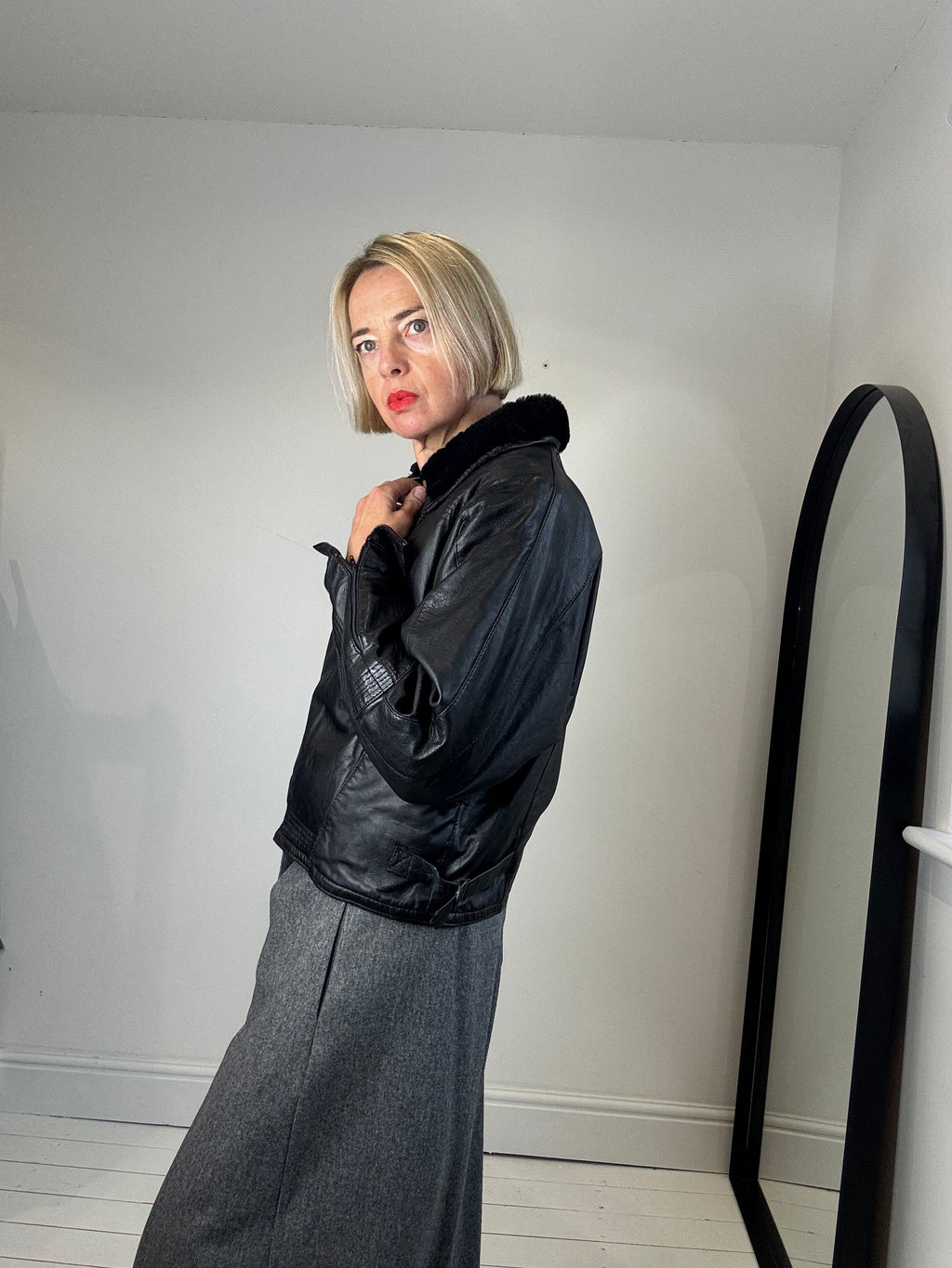 Leather & shearling aviator