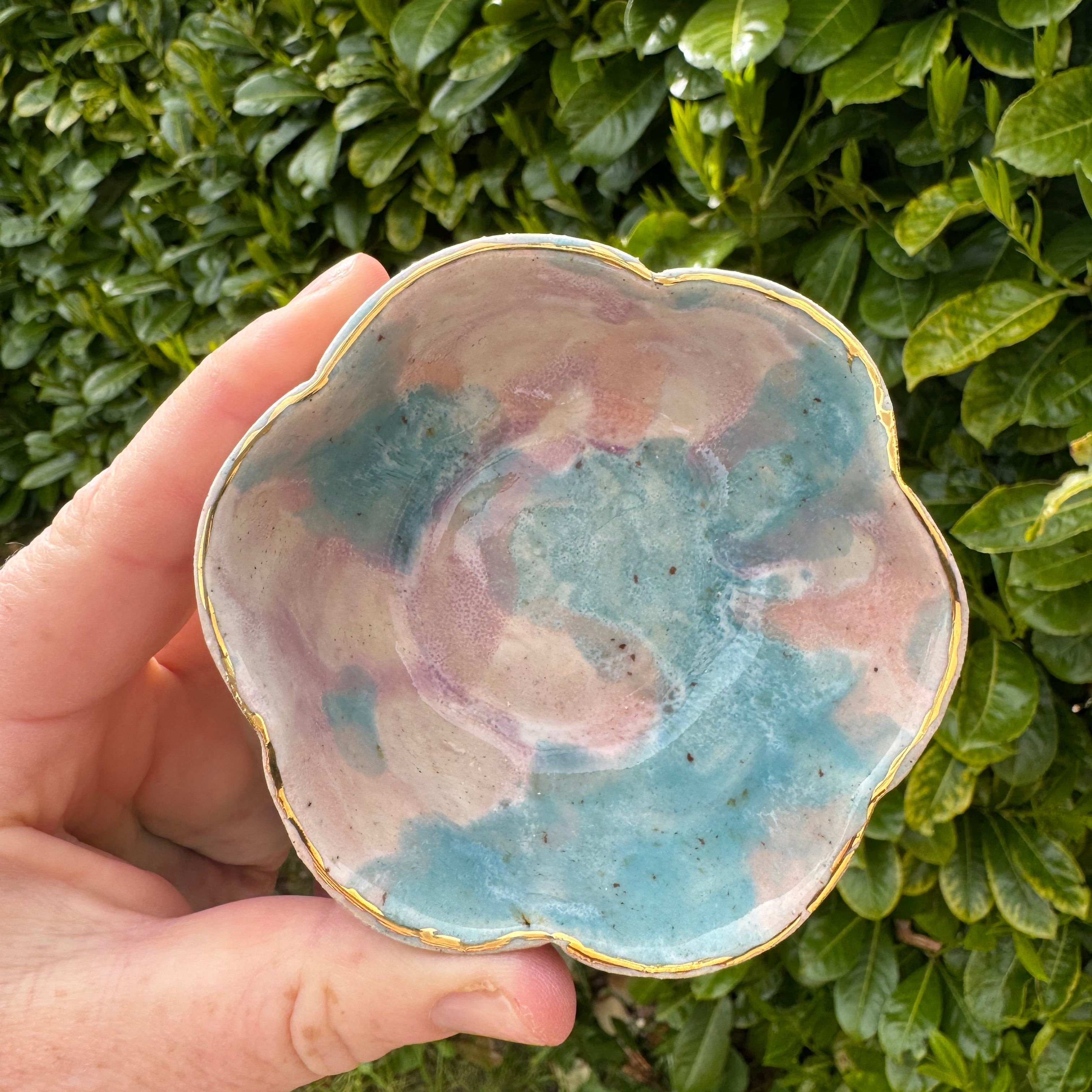Pastel colour glazed ceramic flower shaped bowls