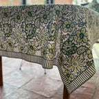 MEADOW GREEN hand block printed tablecloth