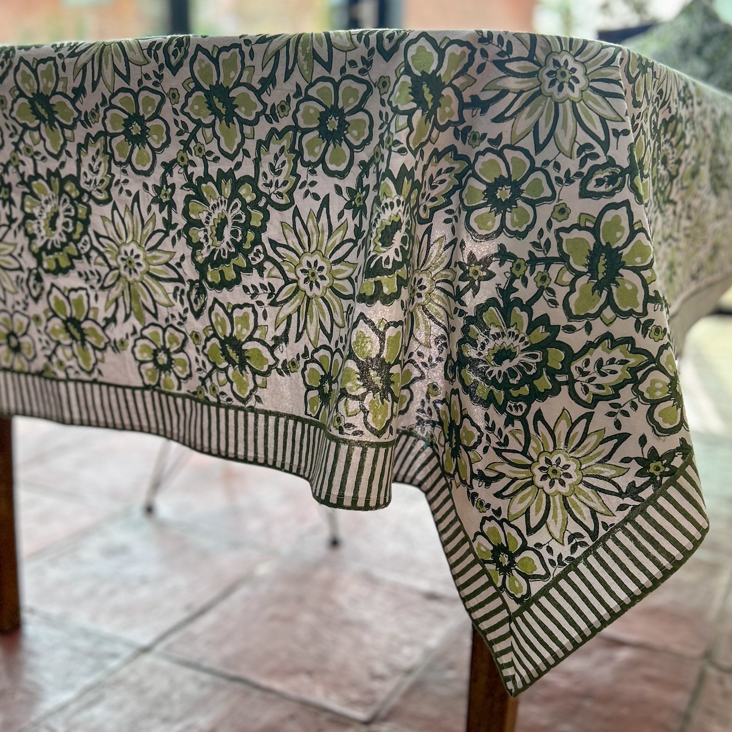 MEADOW GREEN hand block printed tablecloth
