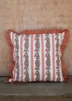 Large Terracotta Pink Floral and Stripe Reversible Cushion Cover