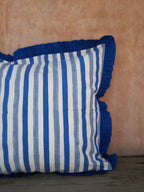 Large Blue Floral Stripe Reversible Cushion Cover