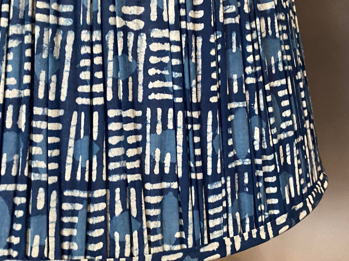 Handmade Indigo Brick Block Printed Cotton Lampshade