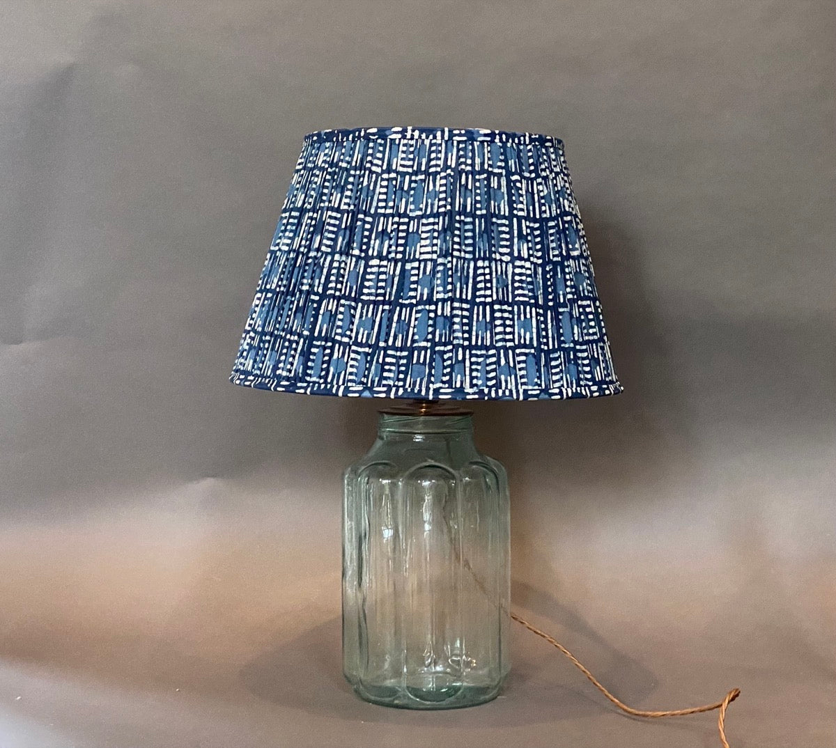 Handmade Indigo Brick Block Printed Cotton Lampshade