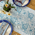 MEADOW BABY BLUE hand block printed runner