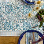 MEADOW BABY BLUE hand block printed runner