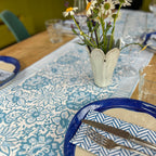 MEADOW BABY BLUE hand block printed runner