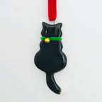 Porcelain cat hanging decoration with velvet collar and bell