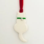 Porcelain cat hanging decoration with velvet collar and bell