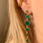 Stud Cascade Earrings in Gold with Green Onyx