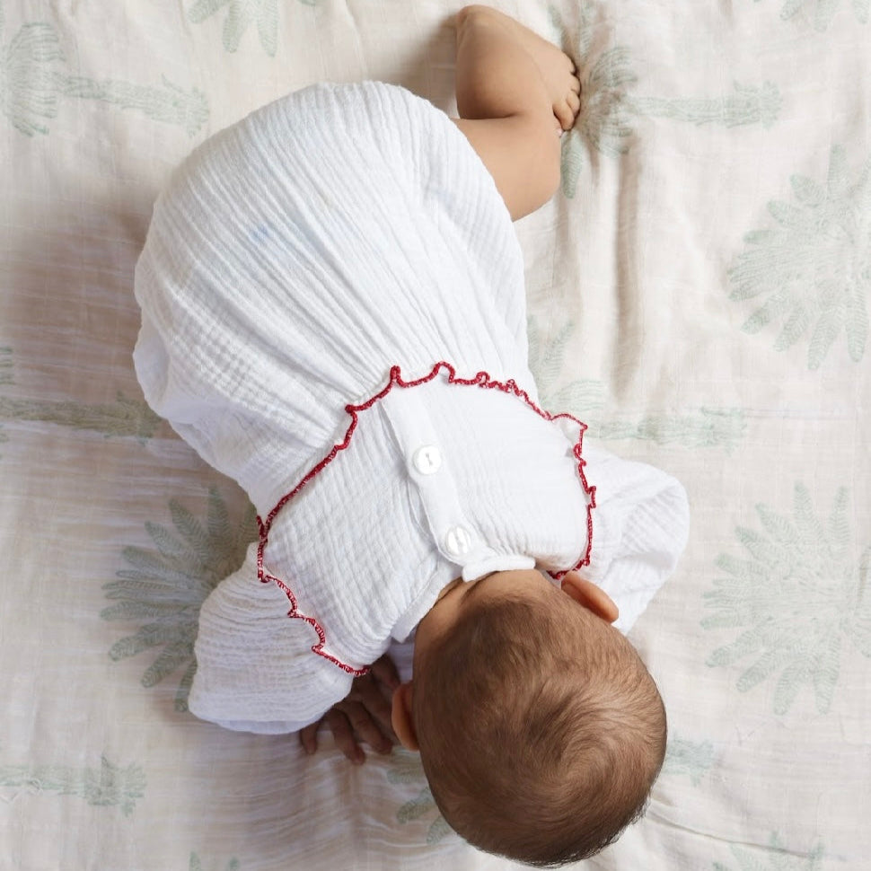 Organic Muslin - Red Ruffle Romper