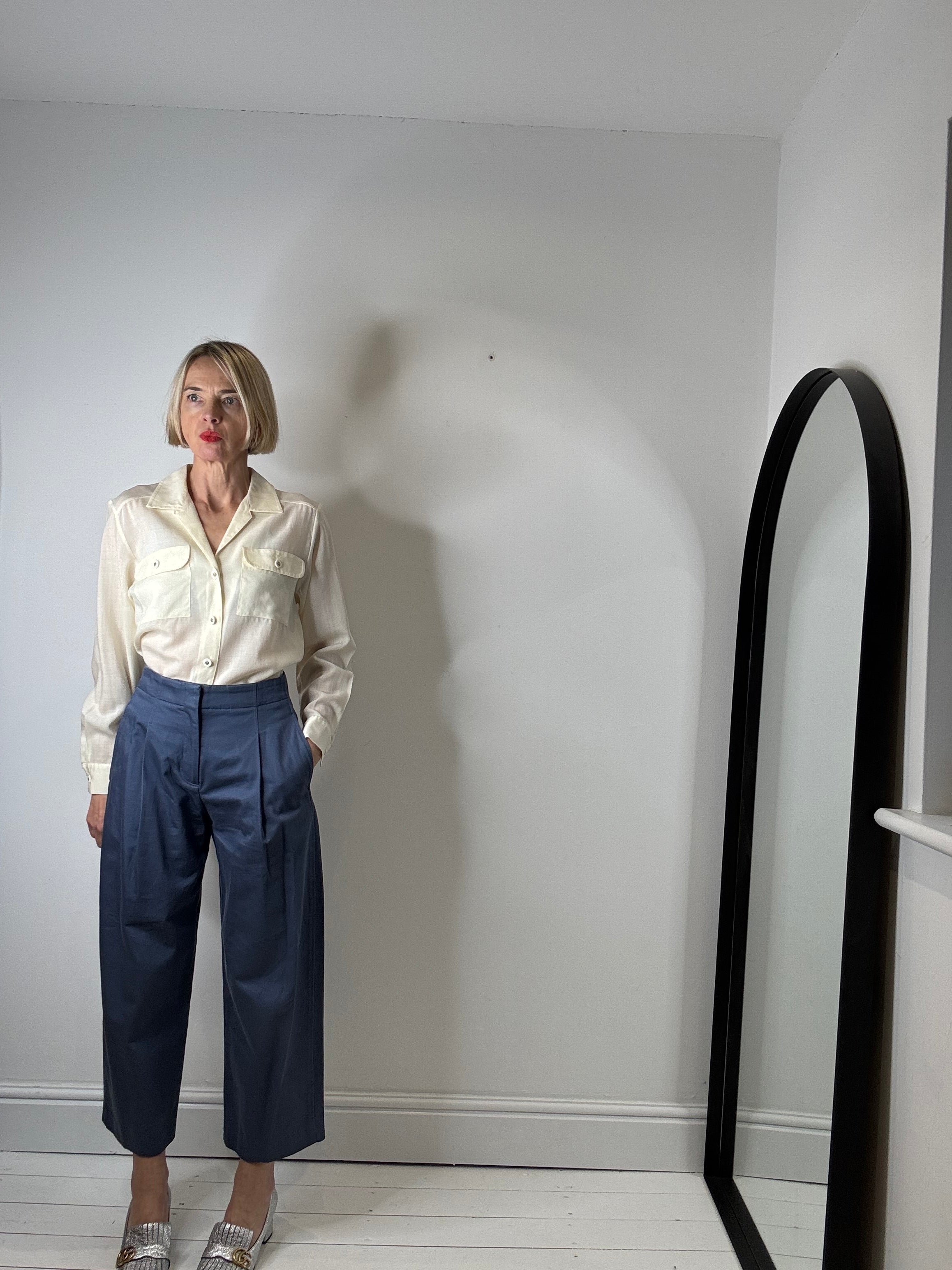 COS cotton twill barrel leg tailored trousers