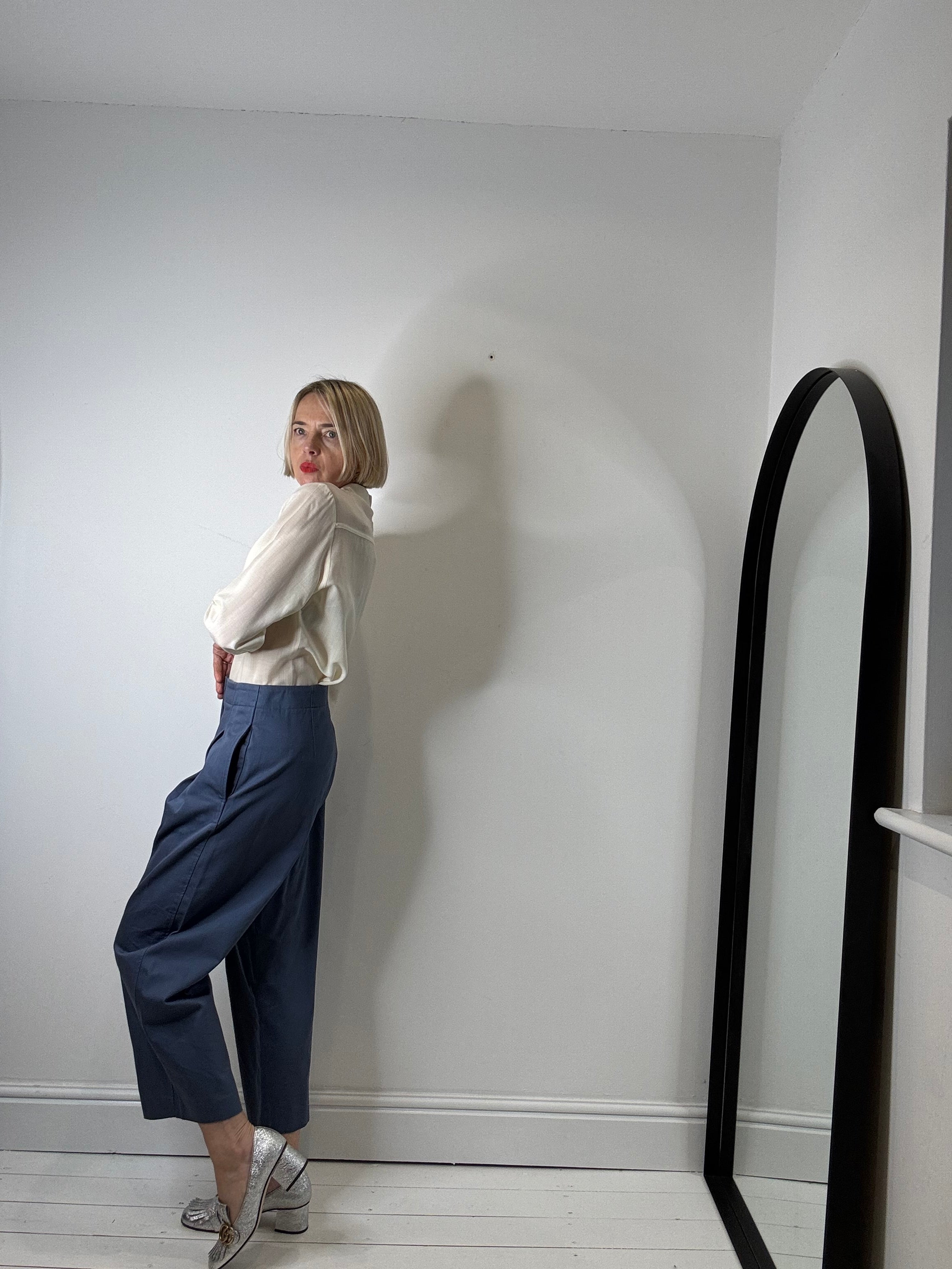 COS cotton twill barrel leg tailored trousers