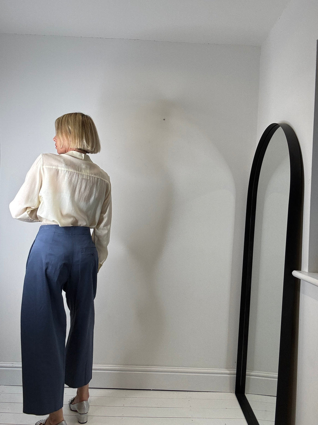 COS cotton twill barrel leg tailored trousers