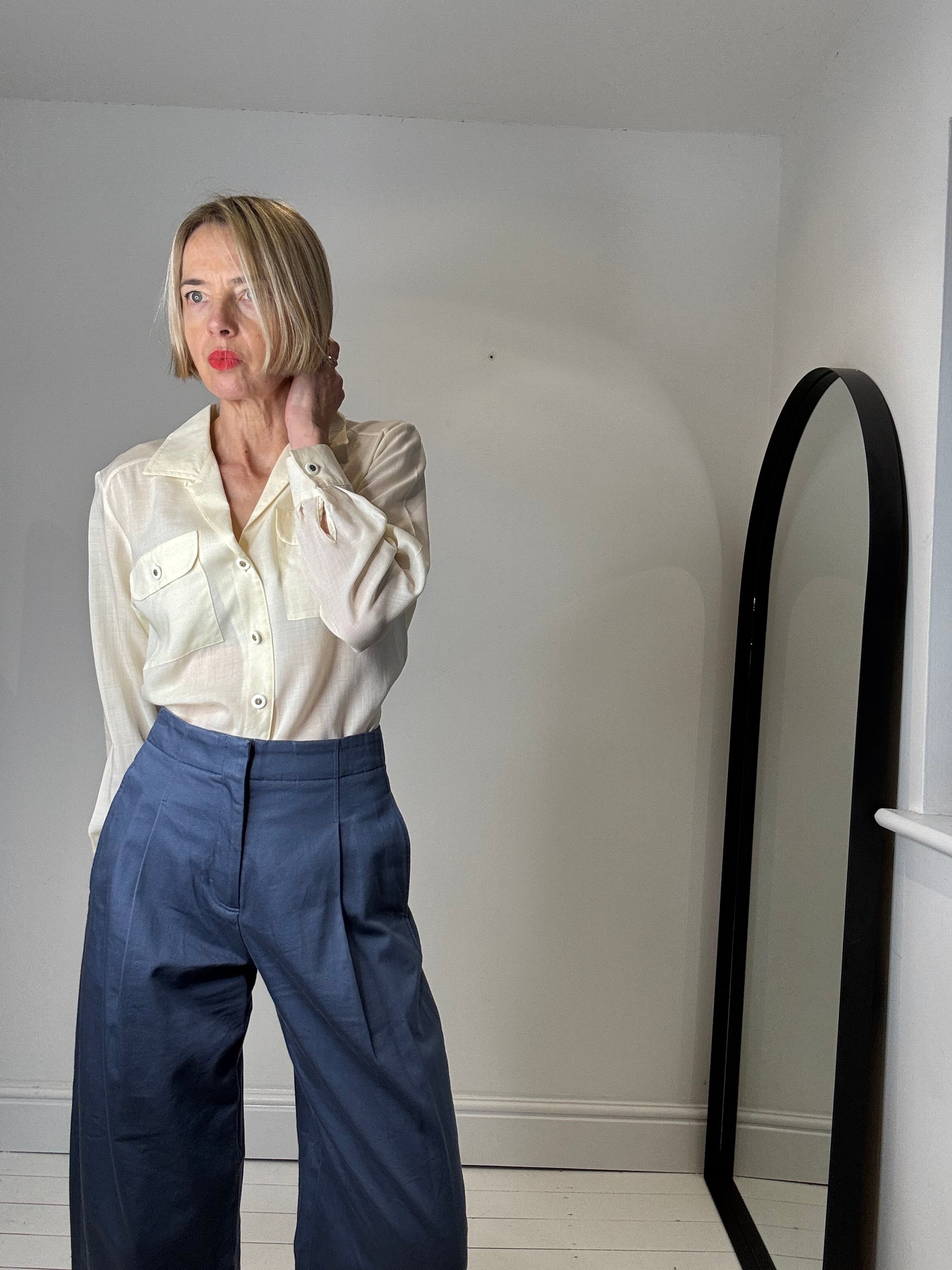 COS cotton twill barrel leg tailored trousers