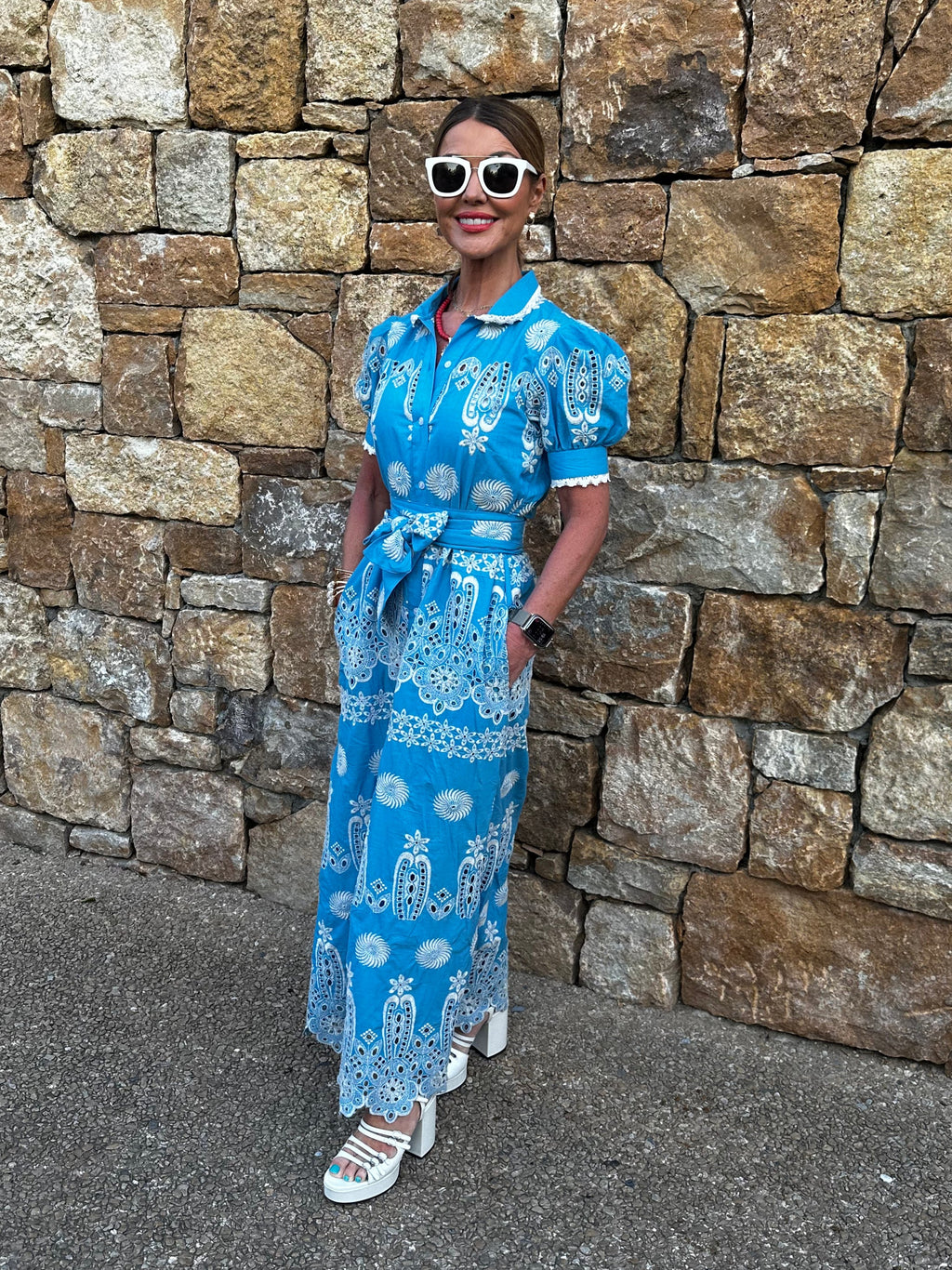 'SANI' MAXI SHIRT DRESS IN BLUE