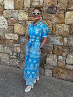 'SANI' MAXI SHIRT DRESS IN BLUE