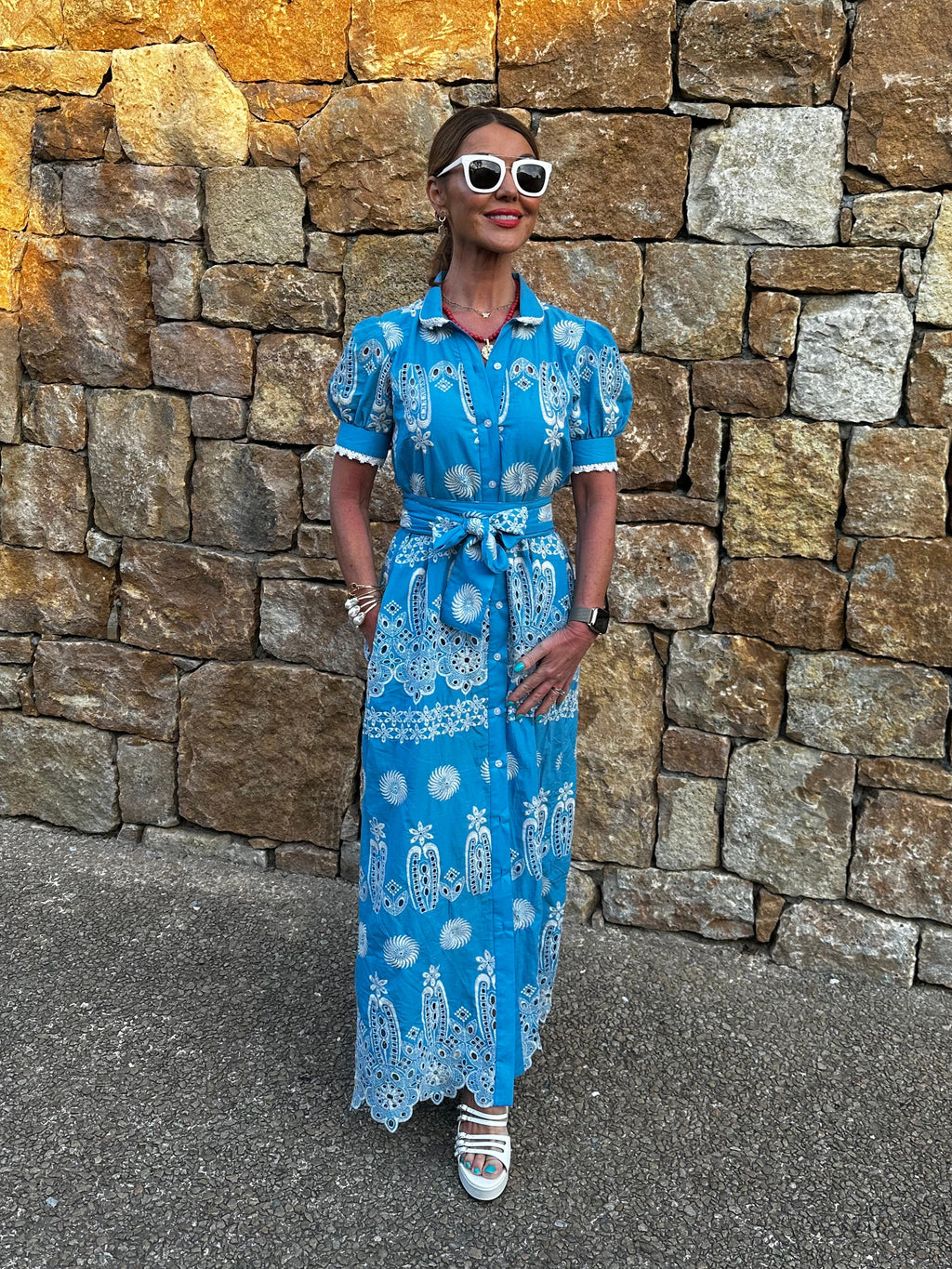 'SANI' MAXI SHIRT DRESS IN BLUE