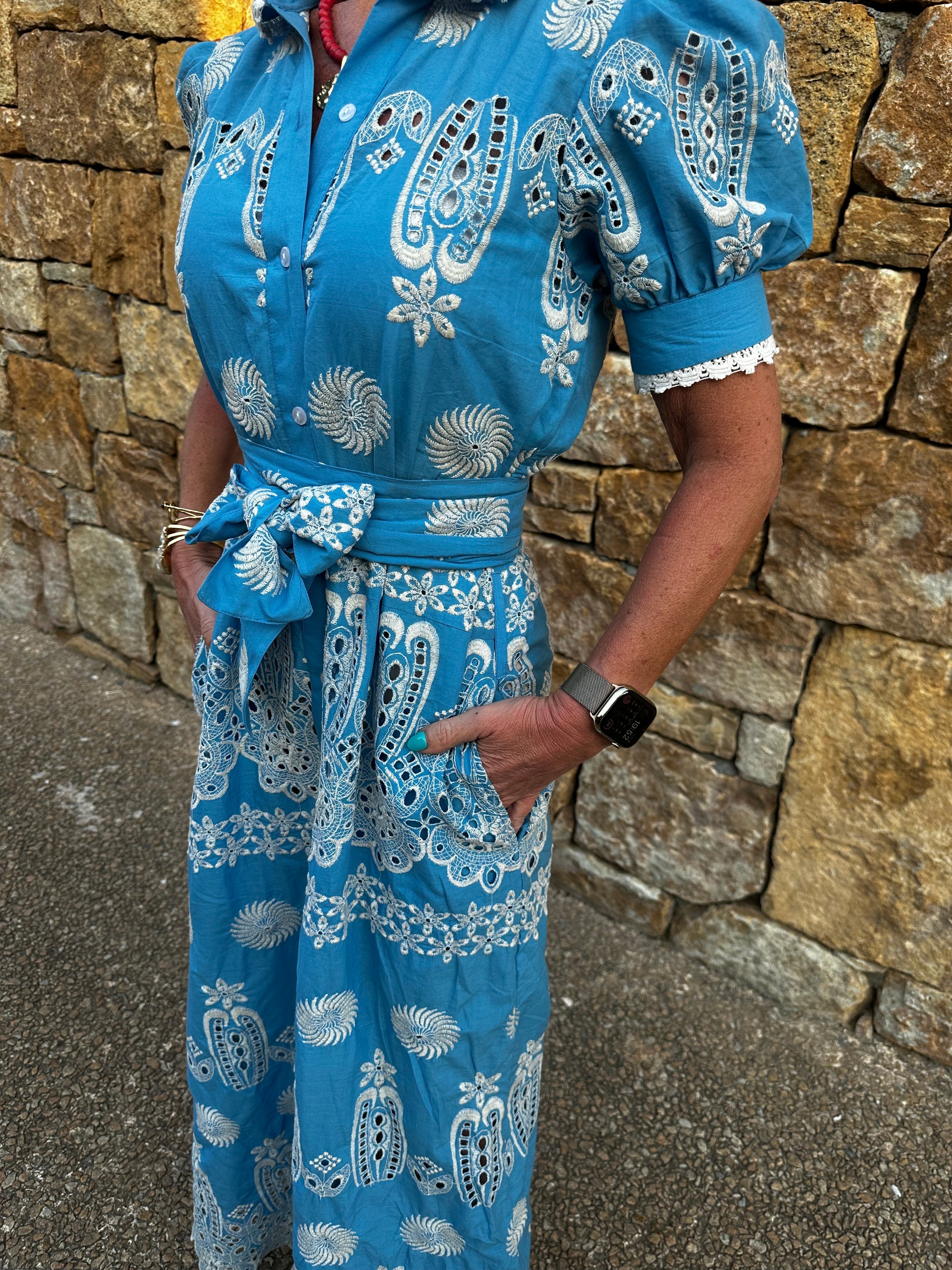 'SANI' MAXI SHIRT DRESS IN BLUE