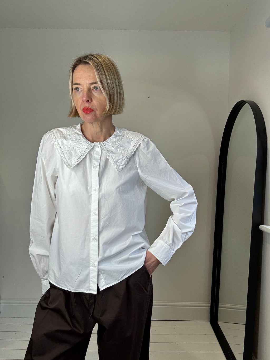 Cotton big collar shirt