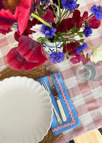 Linen blue & coral ric-rac napkin set of 2