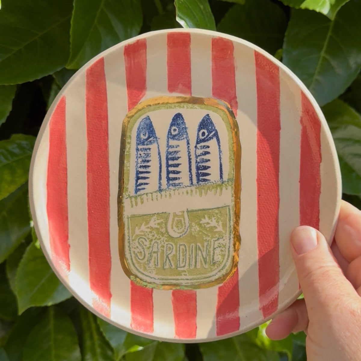 Ceramic Sardine Tin Design Plate with 24ct Gold detail