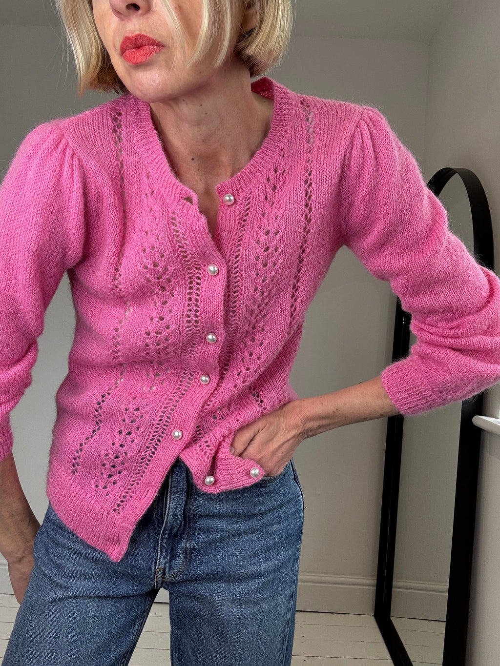 WYSE LONDON pointelle mohair merino mix cardigan